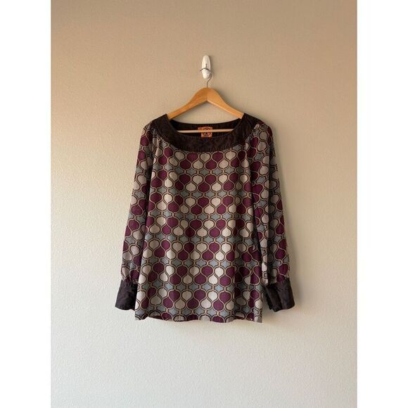 tory burch moroccan print bateau neckline long sleeve blouse - Picture 1 of 6